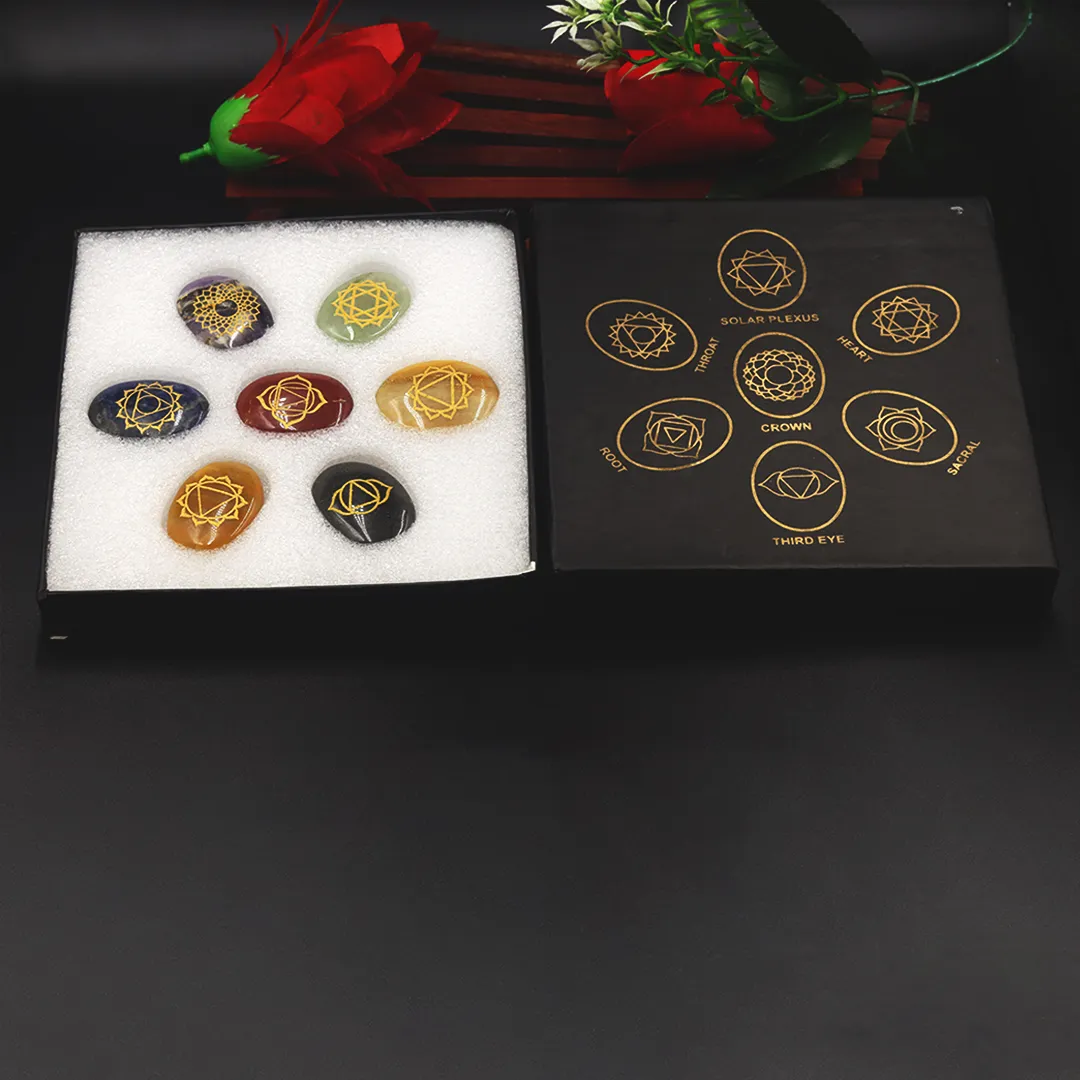 7 CHAKRA STONES WITH BLACK BOX