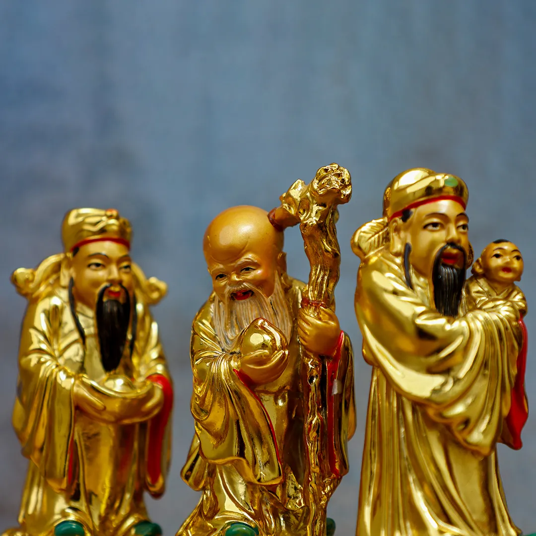 FENG SHUI THREE GODS GOLDEN SET STATUE - 2