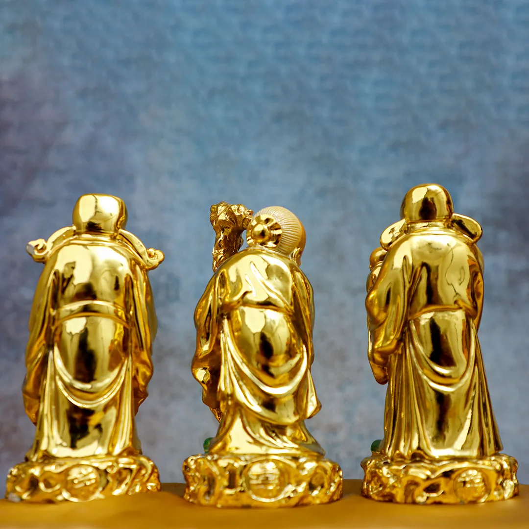 FENG SHUI THREE GODS GOLDEN SET STATUE - 3