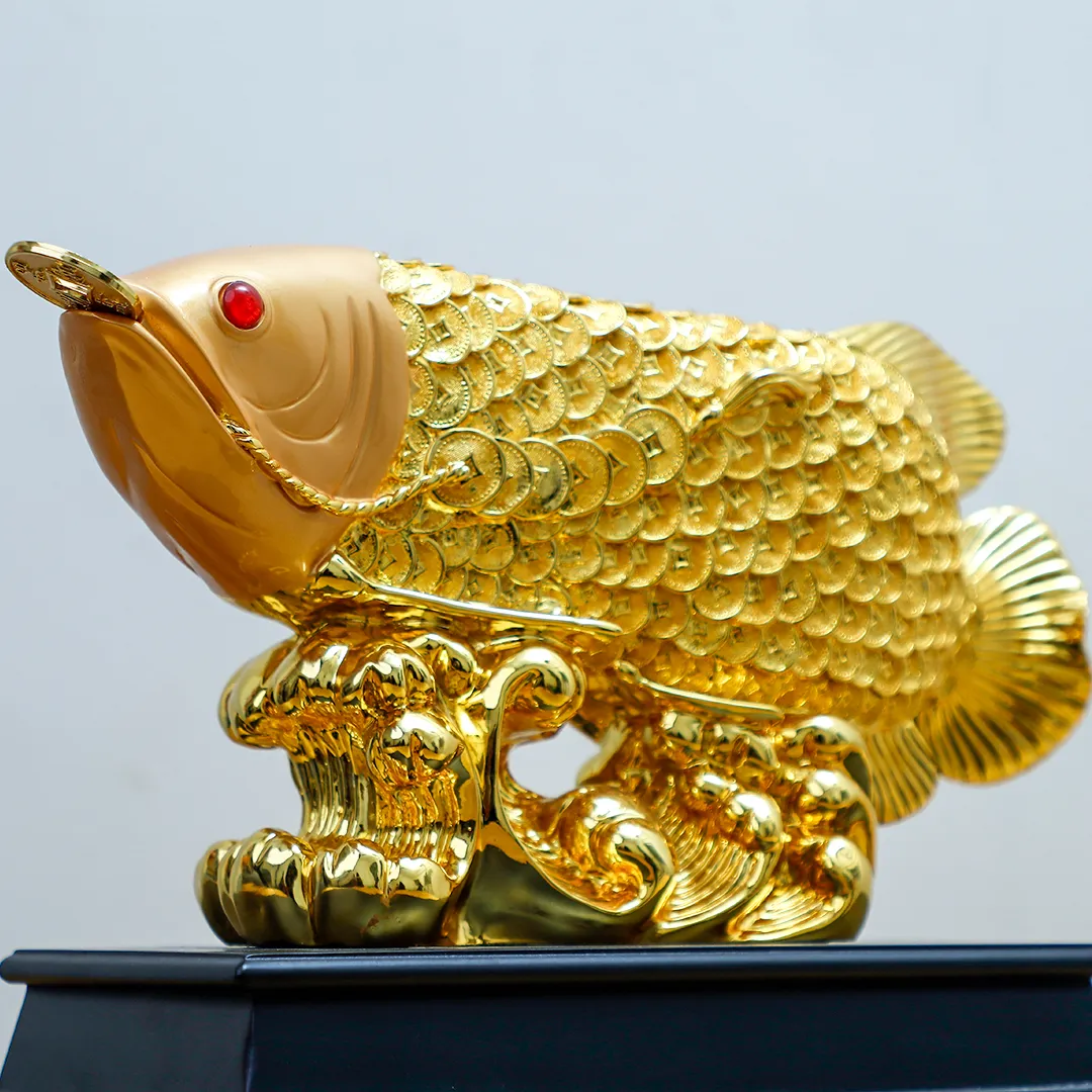 FISH GOLDEN COIN STATUE - 2