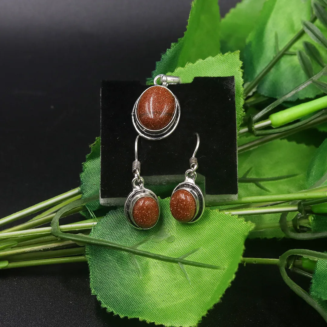 GOLDEN SUNSTONE EARRINGS WITH PENDANT - 2
