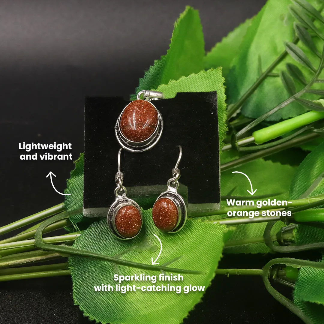 GOLDEN SUNSTONE EARRINGS WITH PENDANT - 3