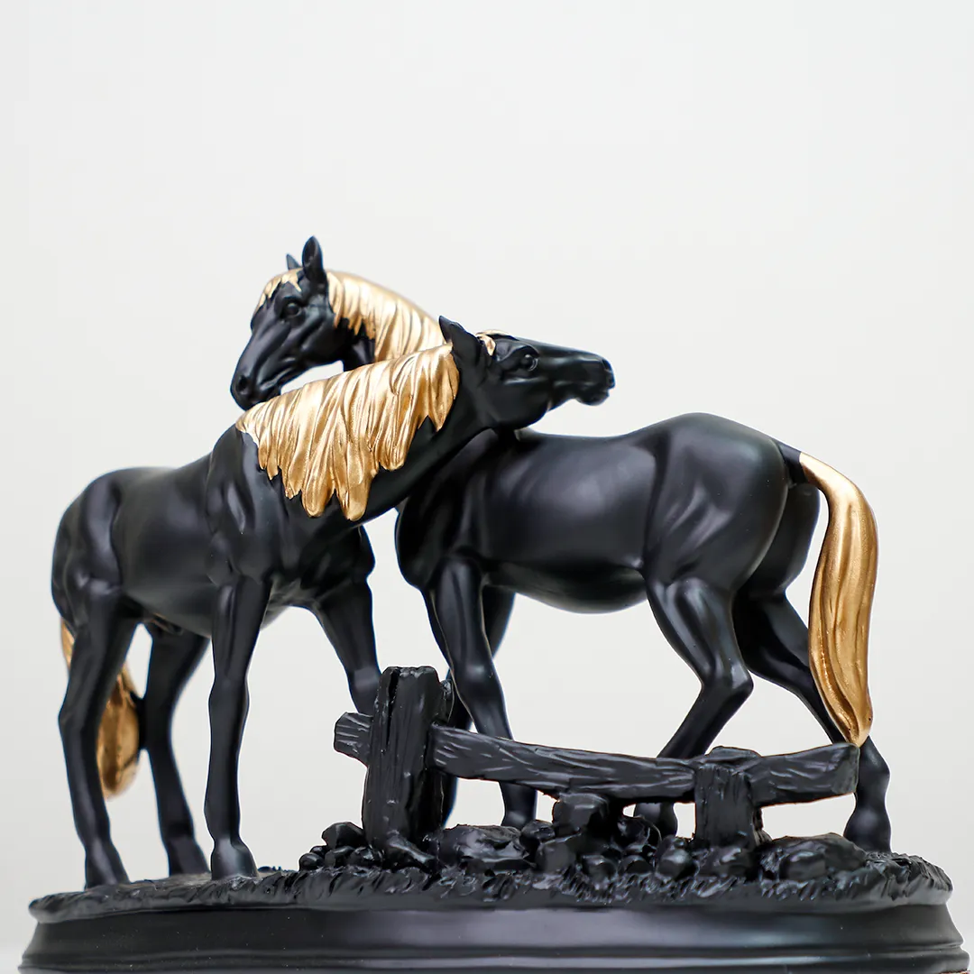 HORSE MARBLE BLACK STATUE - 2
