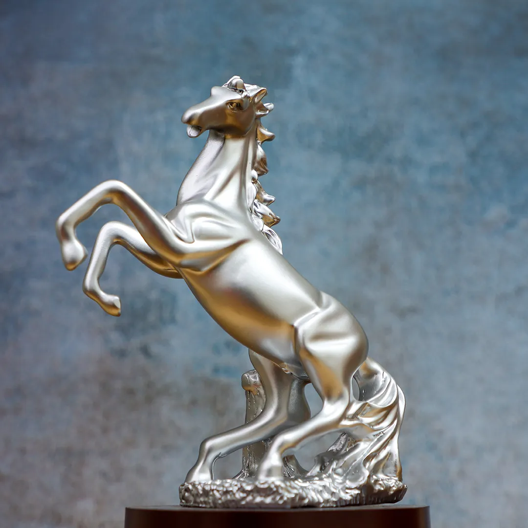 HORSE MARBLE SILVER STATUE - 2