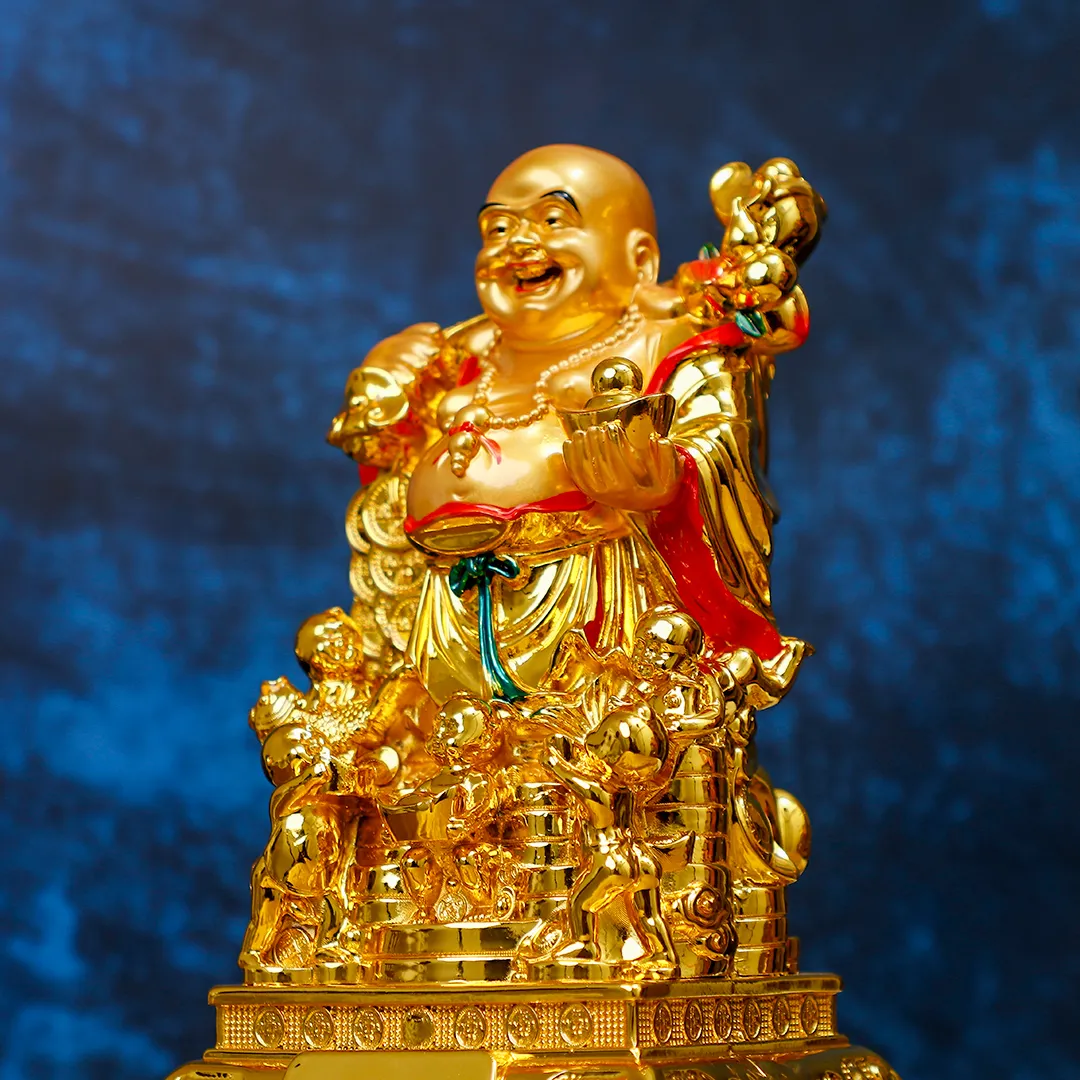LAUGHING BUDDHA GOLDEN STATUE -S - 2