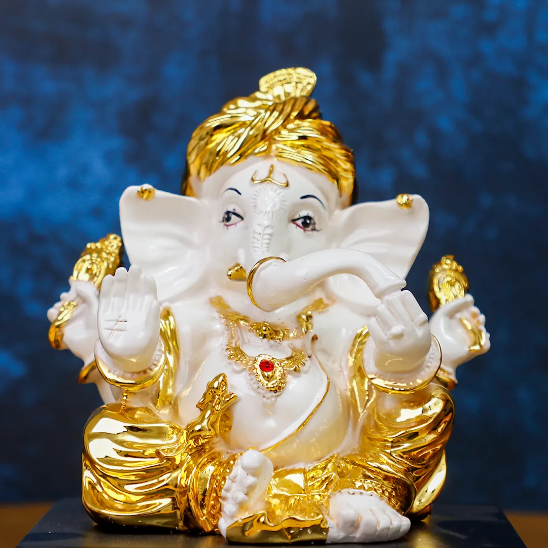 LORD GANESHA WHITE AND GOLD STATUE-M