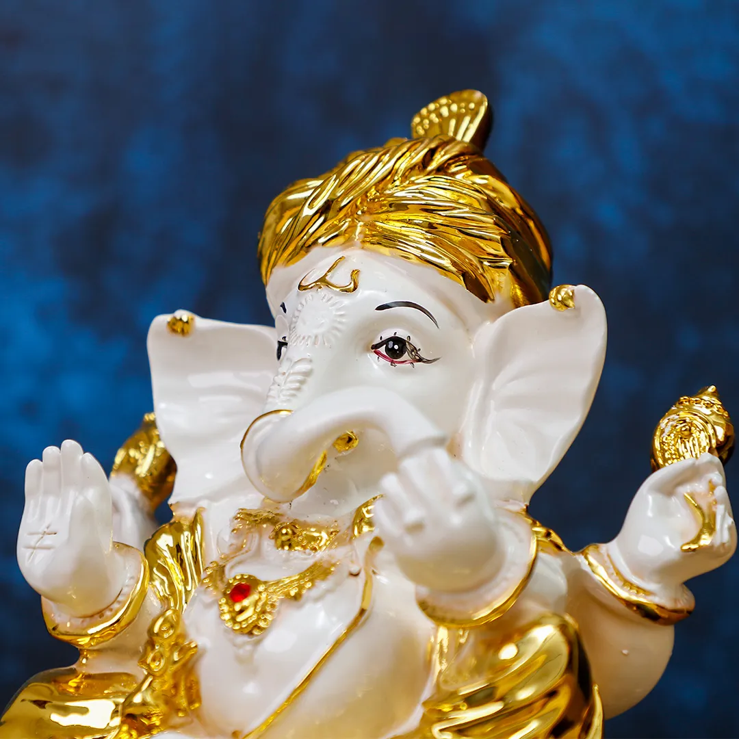 LORD GANESHA WHITE AND GOLD STATUE-M - 2