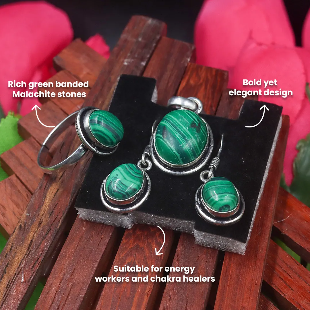 MALACHITE EARRINGS WITH PENDANT - 3