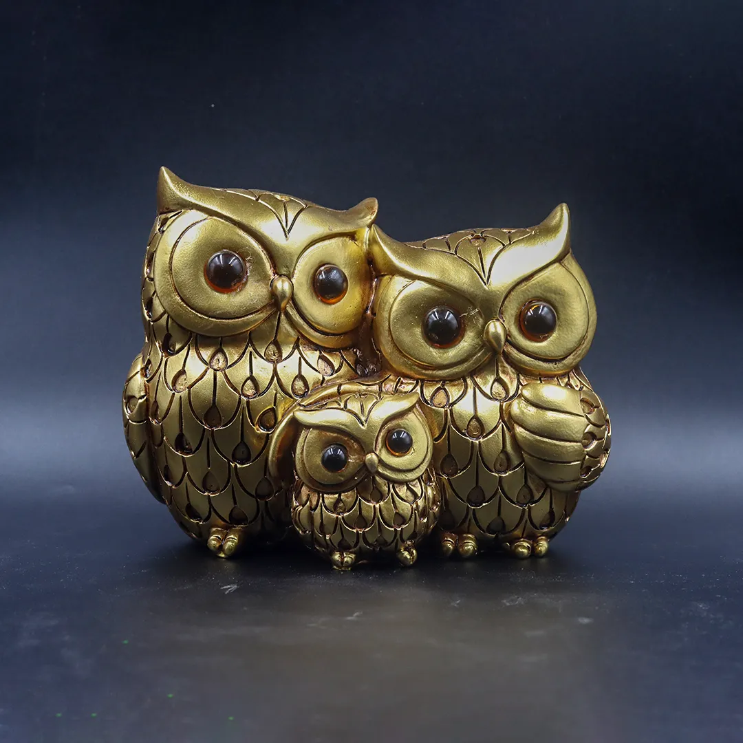 OWL GOLDEN FAMILY STATUE