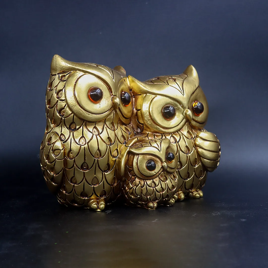 OWL GOLDEN FAMILY STATUE - 2