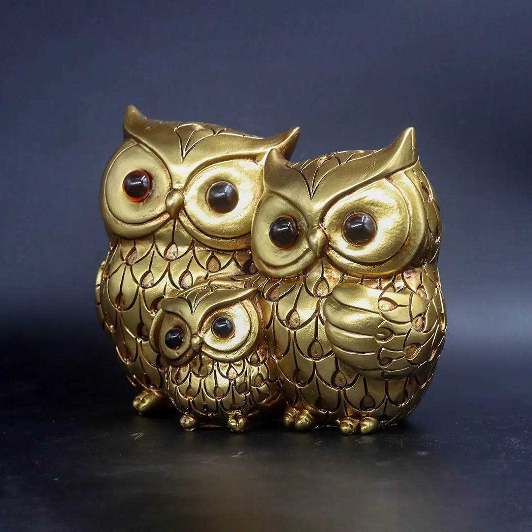 OWL GOLDEN FAMILY STATUE - 3