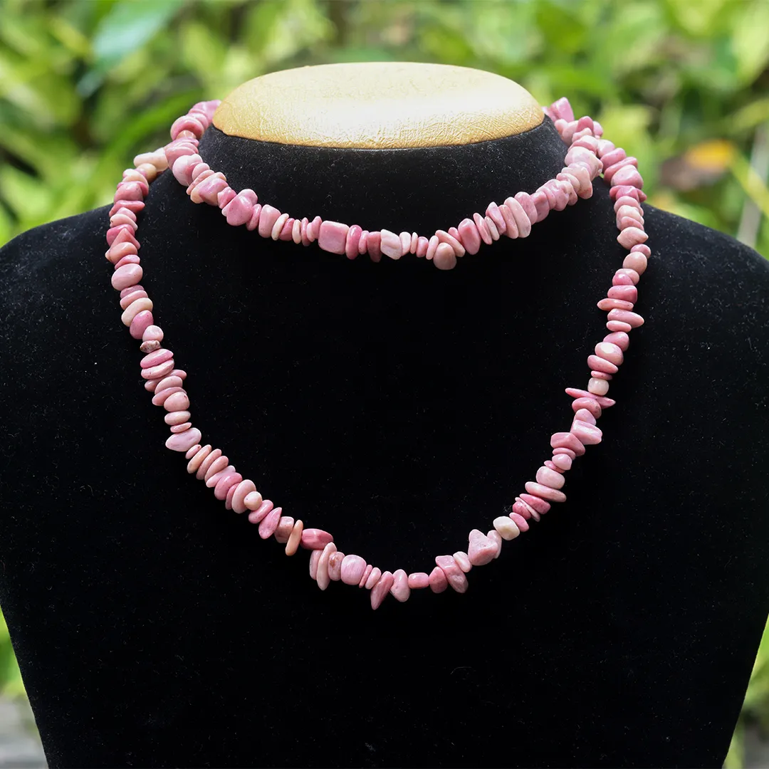 PINK RHODONITE CHIPS MALA - 2