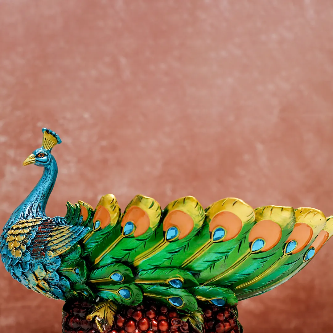 PEACOCK SHALLOW DISH STATUE