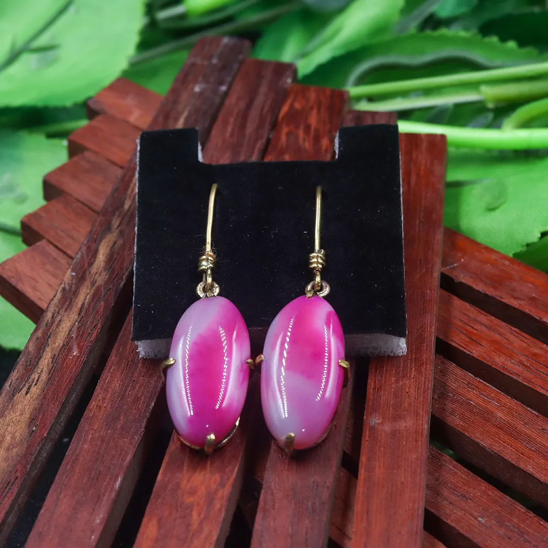 PINK ONYX EARRINGS WITH PENDANT