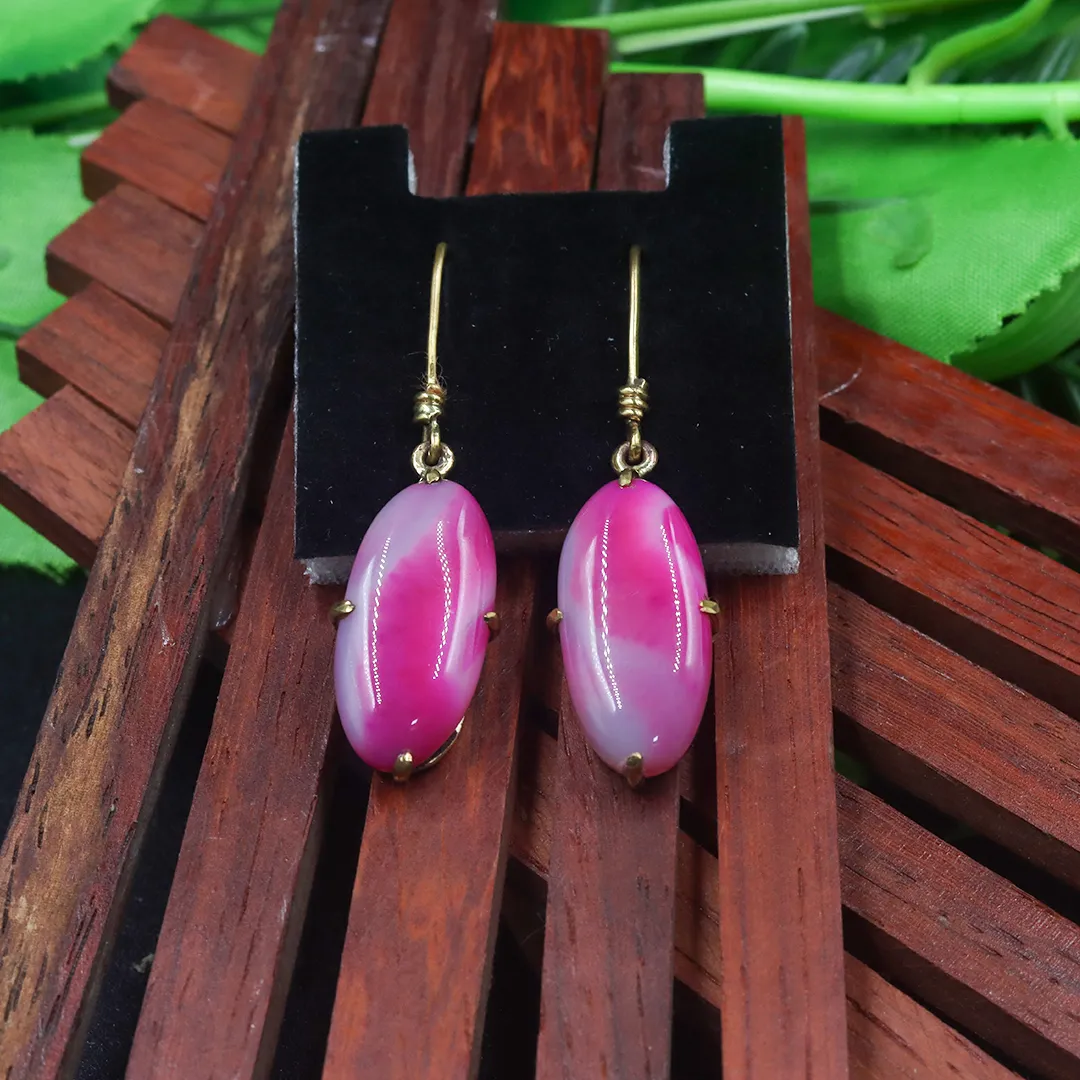 PINK ONYX EARRINGS WITH PENDANT - 2