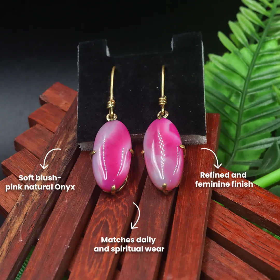 PINK ONYX EARRINGS WITH PENDANT - 3