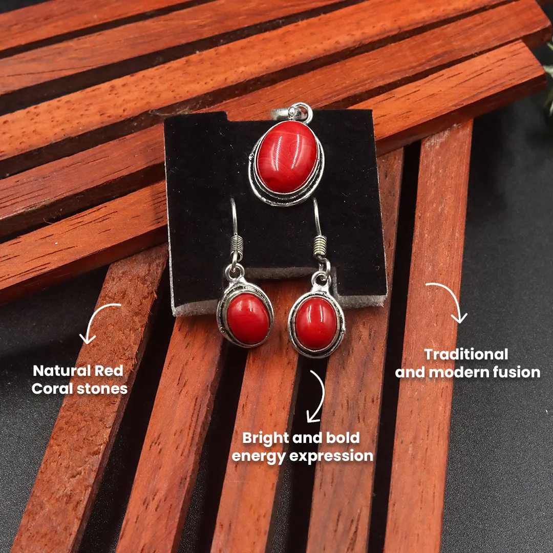 RED CORAL EARRINGS WITH PENDANT - 3