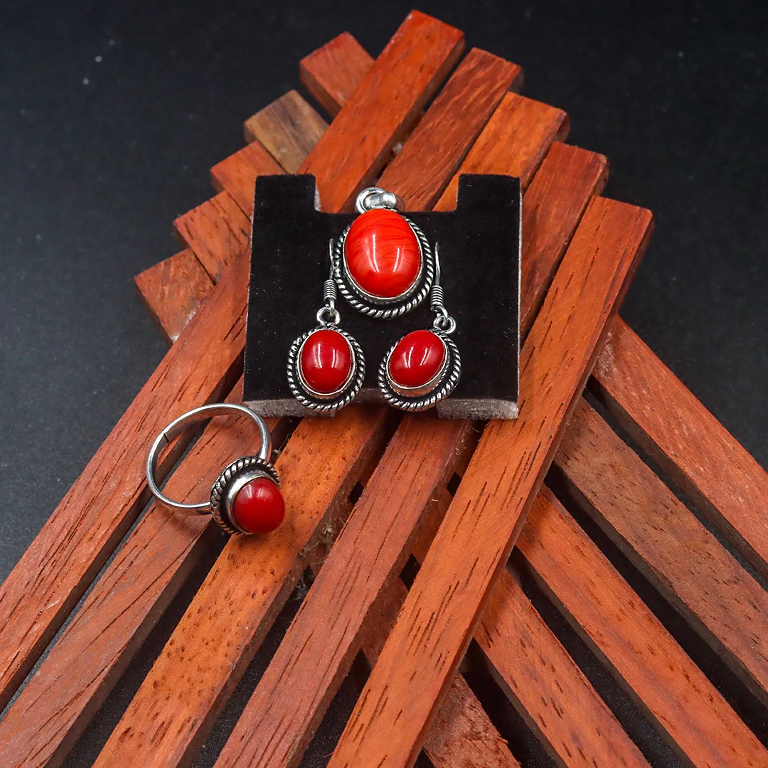 RED JASPER EARRINGS WITH PENDANT - 2