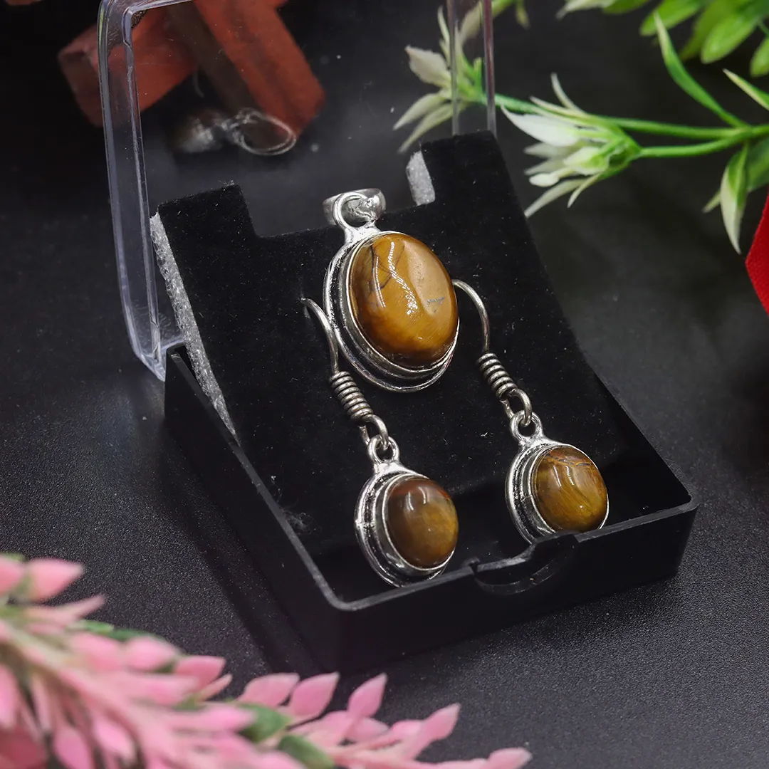 TIGER EYE EARRINGS WITH PENDANT