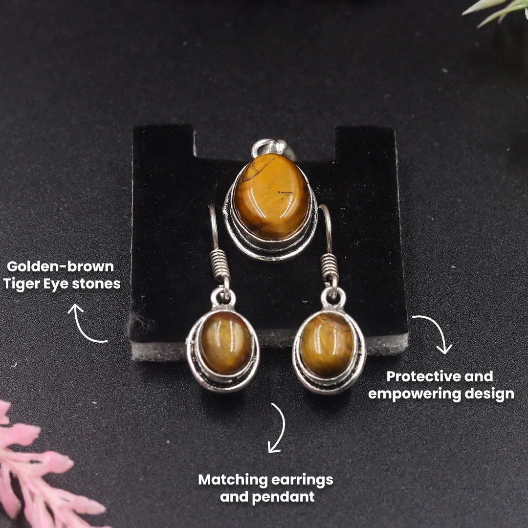 TIGER EYE EARRINGS WITH PENDANT - 3