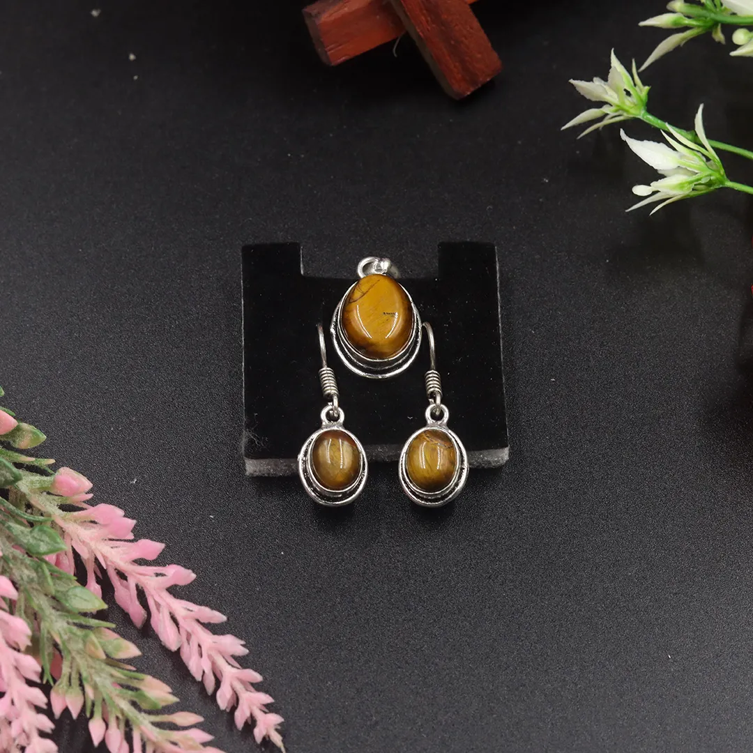 TIGER EYE EARRINGS WITH PENDANT - 2