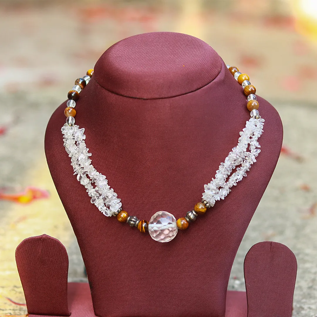 TIGER EYE AND CLEAR QUARTZ MALA - 2