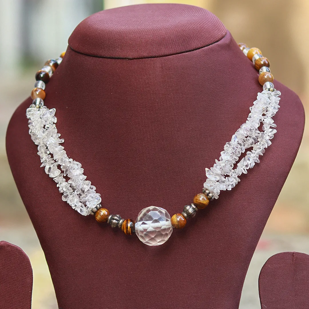 TIGER EYE AND CLEAR QUARTZ MALA