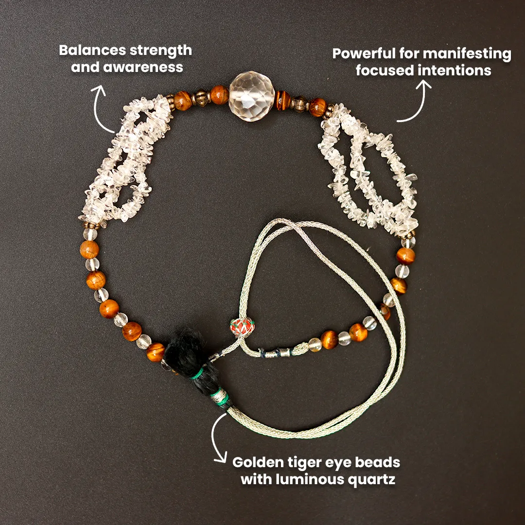 TIGER EYE AND CLEAR QUARTZ MALA - 3